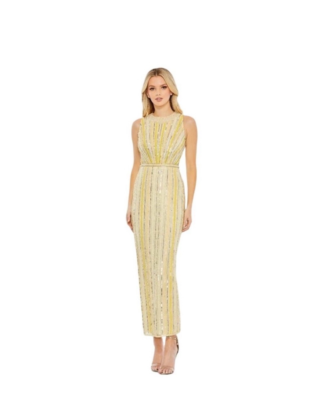 MAC DUGGAL Dress Size 6 Evening Gown Sequin Yellow Beaded NEW Column